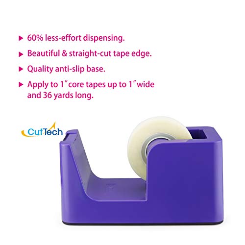 ABEL SimpleWork Desktop Tape Dispenser, Purple, 1 in Core, Non-Skid Weighted Base, Tape Cutter for Office, Home, School, and Crafts - color: Purple