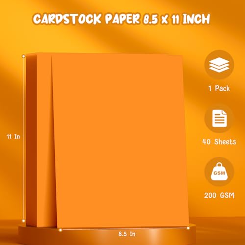 Orange Cardstock Paper 8.5 x 11, 40 Sheets Cardstock Printer Paper 8.5x11 | Light Orange Card Stock Paper 8.5 x 11, 200 GSM Bright Orange Construction Paper for DIY Crafts, Greeting Cards, Menus - color: Orange, size: 8.5x11 IN-40 Sheets