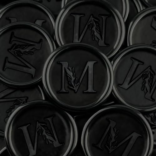 25Pcs Black Wax Seal Stickers Handmade Vintage Botanical Leaves Adhesive Letter Wax Stickers for Wedding Party Invitations, Envelope, Gift Wrap, Christmas(Initial M, Black) - color: Black-25pcs, size: M