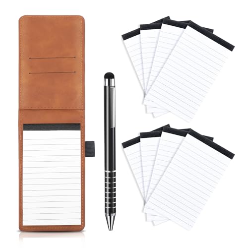 Outus 10 Pcs Mini Pocket Notepad Holder Set with Metal Pen,Camel,White - color: Camel，white