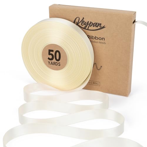 Keypan Ivory Satin Ribbon, 5/8 Inch, 50 Yards - color: Ivory, size: 5/8"