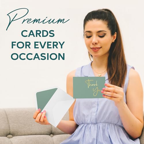 VNS Creations Thank You Cards With Envelopes - 100 Pack 4 x 6 - Green - color: Granite Green (Gold Foil), size: 100 Pack - 4" x 6" (Value Pack)