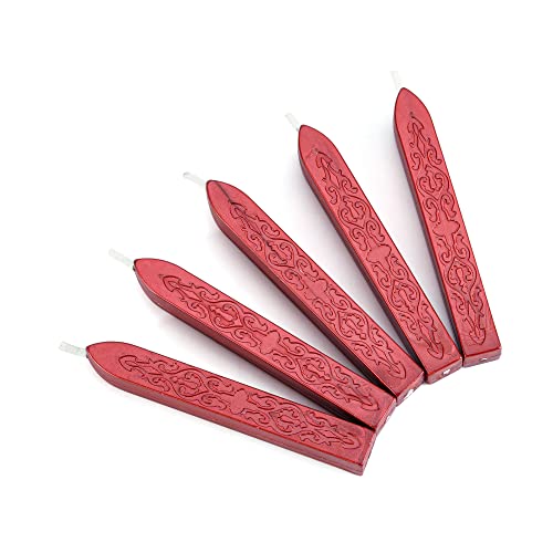 Yoption 5Pcs Flashing Wine Red Sealing Wax Sticks with Wicks | Wax Sticks for Wax Seal Stamp, Wedding Invitation, Christmas Card, Envelope, Snail Mail, Wine Package, Gift Wrapping - color: Flash Wine Red