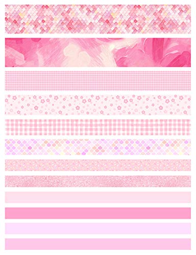 12 Rolls Washi Tape Set,Decorative Plaid Pattern Washi Masking Tape - color: Pink