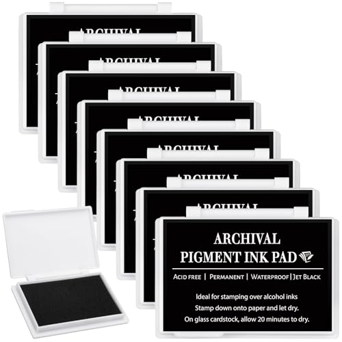 MotiMind 8 Pcs Archival Pigment Waterproof Ink Pad for Stamps, Black - color: Black