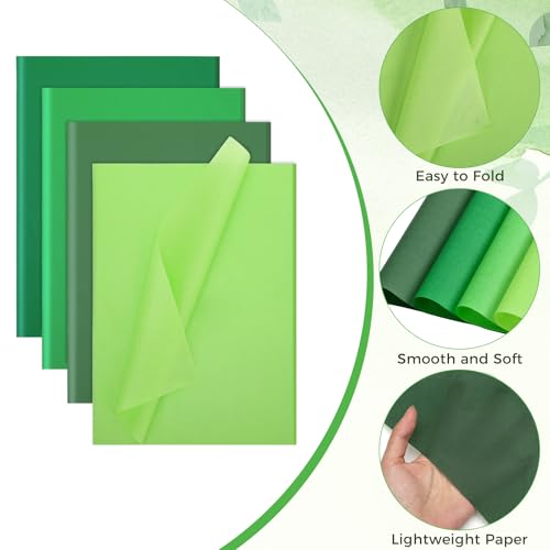 woric 160 Sheets Green Tissue Paper for Gift Bags 20 x 14 Inch | 4 Assorted Green Tissue Paper Bulk for DIY Arts Crafts Birthday First Day of School Decorations - color: Assorted Green