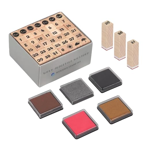 Koqye 47PCS Wooden Rubber Stamps Vintage Letter Week Number Weather - color: Week & Number & Weather