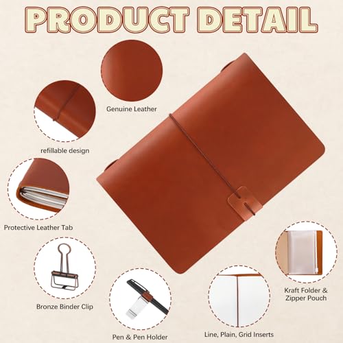 Thenshop Leather Travel Notebook 3 Inserts, Brown, A5 Size - color: Brown, size: A5 Size