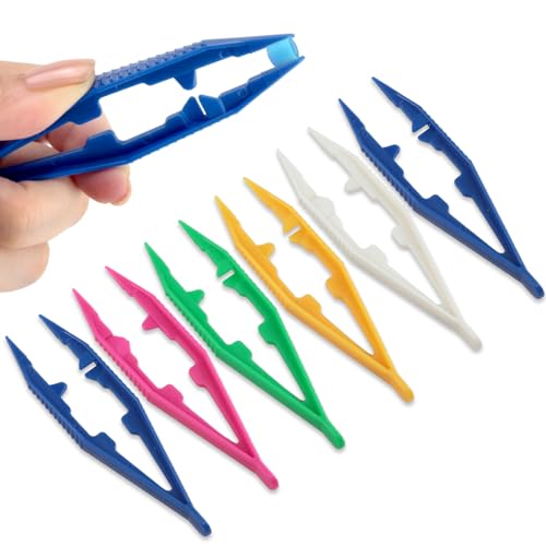 6-Piece Plastic Craft Tweezers for Kids – Non-Slip Bead & DIY Jewelry Making Tools (White, Pink, Blue, Yellow, Green)