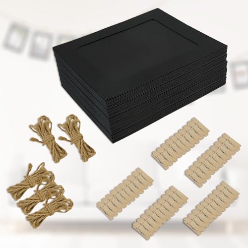 50Pcs 4x6 Paper Picture Frames, Hanging Photo Pictures with String Clips - color: Black