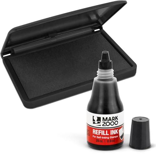 Mark 2000 Premium Black Self-Inking Refill Ink + Stamp Pad - 2" by 4" - Quality Felt Pad - color: Black, size: Ink bottle + (2" x 4") Stamp Pad