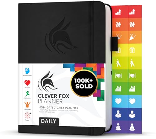 Clever Fox Daily Planner, Undated Professional & College Day, Black - color: Black (Undated)