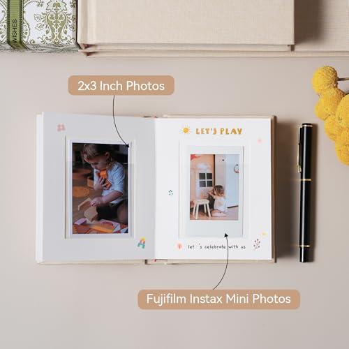 Instax Mini Photo Album with Writing Space, Linen Cover, Green - color: Green, size: 28 Pockets