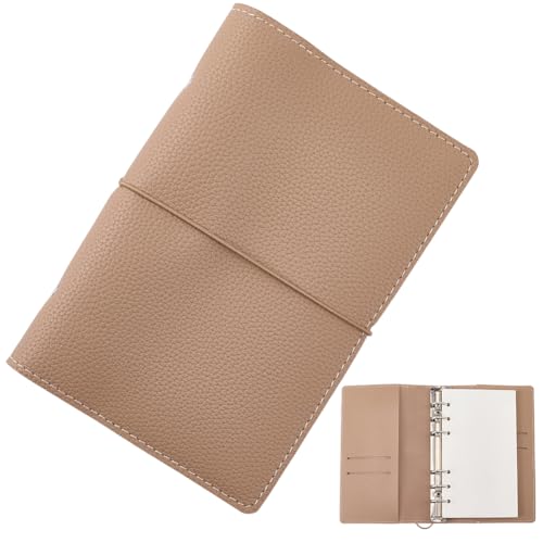 A6 120 Pages 6 Ring Soft Cover Diary Planner Binder Refillable PU Leather Travel Journal Notebook for Women Men Writing Binder Loose Leaf Cover Notepad Folder for Meeting Fill Paper(White) - color: Tan