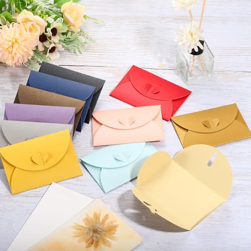 PATIKIL Gift Card Envelopes, 12pcs Heart Shaped Clasp Mini Envelope, Coffee - color: Coffee