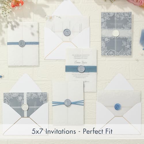 AZAZA 100 Pack Pre-Folded Vellum Jackets for 5x7 Invitations, Translucent Invitation Sleeves,115GSM Vellum Jackets 5x7, Wedding Invitation Accessories,for Weddings Birthdays,White Flower Border - color: 100Pack--White Flower Border