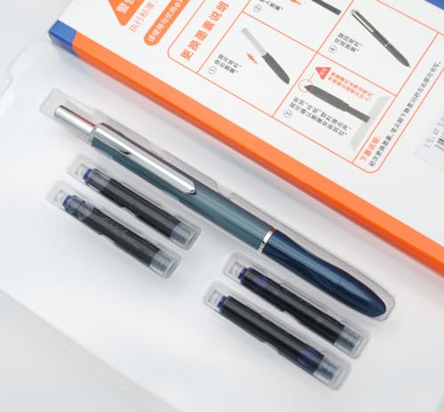 OASO K016 Retractable Fountain Pen Set 0.5mm with 4pcs Blue Ink Cartridges Smooth Writing for School Students (Deep Sea Blue) - color: Deep Sea Blue
