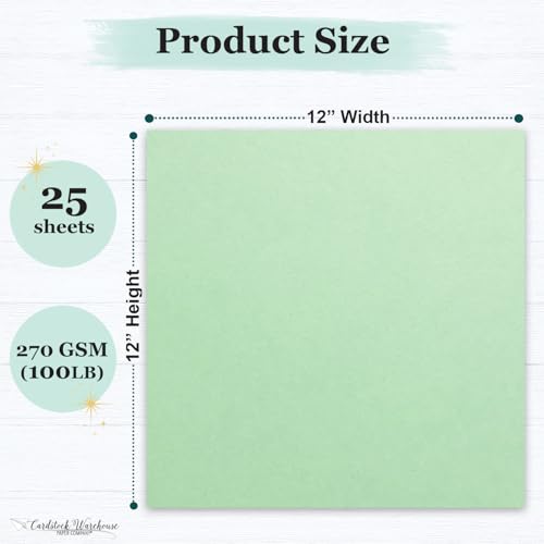Cardstock Warehouse Pop-Tone Spearmint Green Cardstock Paper – 25 Sheets, 12 x 12" - 100 lb / 270 GSM Premium Green Card Stock for Die-cutting, Crafts, Scrapbooking, Card Making and DIY Projects - color: Spearmint Green