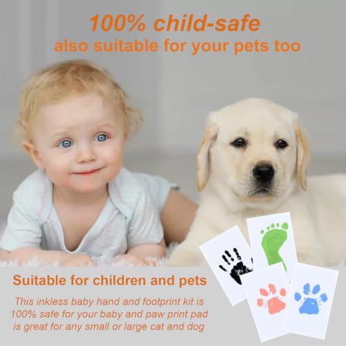 Inkless Hand and Footprint Kit, Newborn Baby Keepsake, 4-Pack | No-Mess Clean Touch Ink Pad for Baby Handprint & Footprint, Non-Toxic Baby Gift, Pet Paw Print Kit（Black、Pink、 Blue、 Green) - color: black、pink、blue、green
