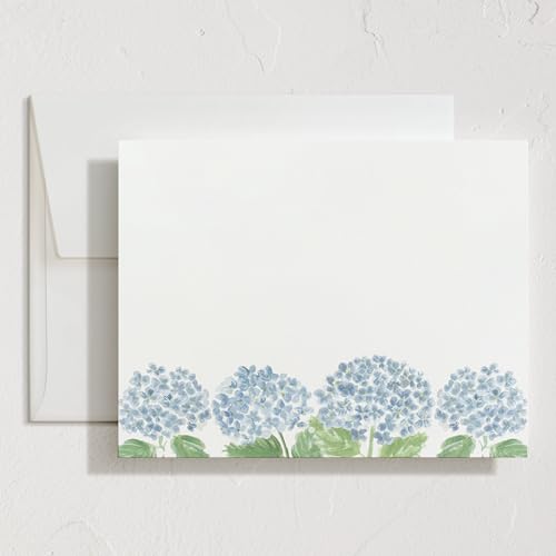 Minted Hydrangea Love Stationery Cards, 10 Count, Blank Cards and Envelopes For Thank You Notes, Invitations & Handwritten Messages, Note Cards & Stationery Set, Gifts for Women, Blue Color Theme - color: Hydrangea Love