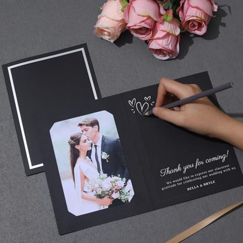 100 Pcs Photo Folders for 4x6 or 5x7 Pictures,Paper Picture Frames, Cardboard Greeting Photo Frame Cards for Father's Day,Christmas New Year Wedding Birthday Classroom DIY (Black with Silver Foil) - color: 100CT - Black