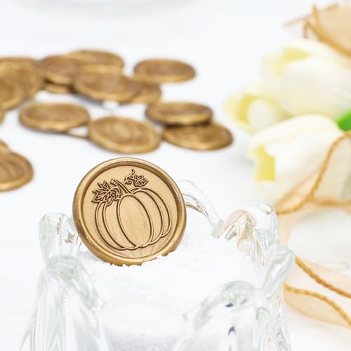 SWANGSA 50 Pack Fall Pumpkin Wax Seal Stickers, Antique Gold Self-Adhesive Envelope Seal Stickers for Halloween Thanksgiving Autumn Wedding Invitations Cards - size: 50 Pack, style: Fall Pumpkin