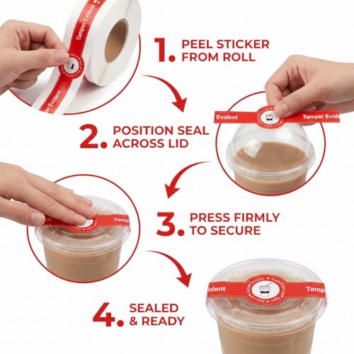 Safe Secure Tamper Evident Seals Stickers for Drink Lids 1x9 Inch - Food Delivery Stickers Sealed for Freshness Labels Drink Food Seals (100, Red)