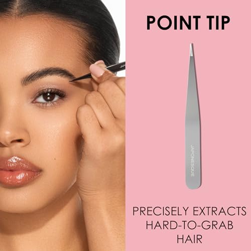 JAPONESQUE Slant and Point Tweezers Set, for Defining and Shaping Brows, Made with Hand-Sharpened Stainless, Ideal for Travel - style: Standard Set