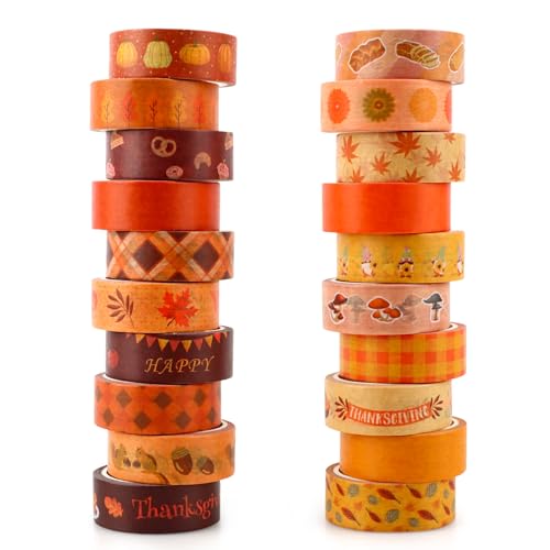Fall Washi Tape Set 20 Rolls Autumn Thanksgiving Pumpkin Washi Tape - style: Fall