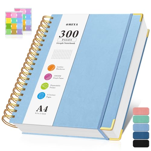 Graph Paper Notebook, Grid Notebook 8.5" X 11", Hardcover Journal 300 Pages - color: Light Blue, size: A4