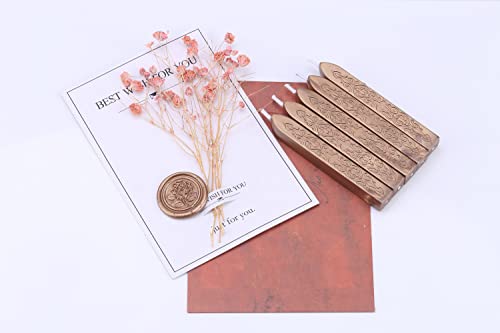 Yoption 5Pcs Bronze Gold Sealing Wax Sticks with Wicks for Wax Seal Stamp | Embossed Pattern Wax Sticks for Wedding Invitation, Christmas Card, Envelope, Snail Mail, Wine Package, Gift Wrapping - color: Antique Bronze Gold