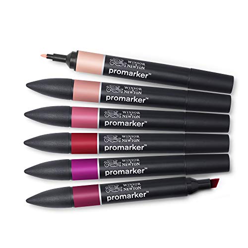 Winsor & Newton ProMarker Set, 6 Count, Red Tones | Twin-tipped, Broad chisel nib for broad strokes & shading, Fine bullet tip for precision, Alcohol-Based Ink - color: Red Tones, style: Set of 6