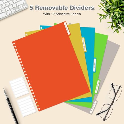 Graph Paper Notebook 8.5" X 11": 5 Subject Graphing Notebook with Dividers - color: Black