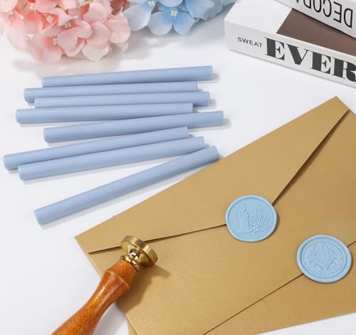 Dusty Blue Wax Sealing Sticks, 12 Pcs Glue Gun Wax Seal Sticks for Seal Stamp Set Suit to 0.43'' Glue Gun Great for Wedding Invitation, Cards, Envelopes, Christmas Ideas (Dust Blue) - color: Dust Blue