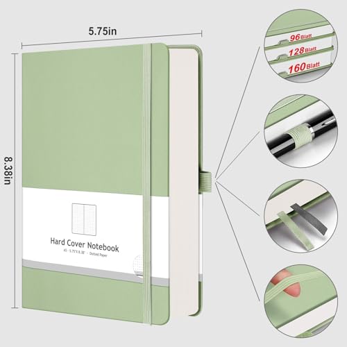 AHGXG Dotted Journal, 320 Pages, A5 (5.75'' × 8.38'') - color: Light Green, size: A5