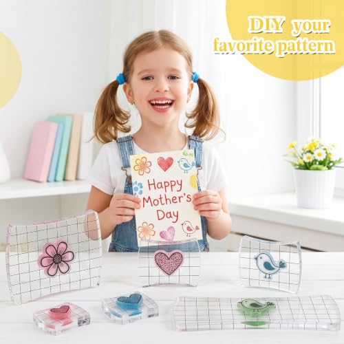Mudder 7 Pcs Acrylic Stamp Blocks Set Clear with Grid Lines,Square Arc Edge - style: Square Arc Edge