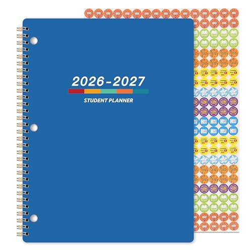 Student Planner 2026-2027 - Academic Planner 2026-2027, July 2026 - June 2027, 11" × 9", Weekly Lesson Planners, Monthly & Weekly School Planners for Middle/High School, Stickers, Week's Goals, Tabs - color: Blue