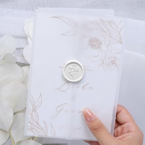 UNIQOOO Wax Seal Stickers - Baby‘s Breath Wedding Invitation Envelope Seal Stickers, Botanical 50 Pcs Self- Adhesive White Stickers, Perfect for Invitation, Gift Wrapping, Crafts (Snow White) - color: Snow White