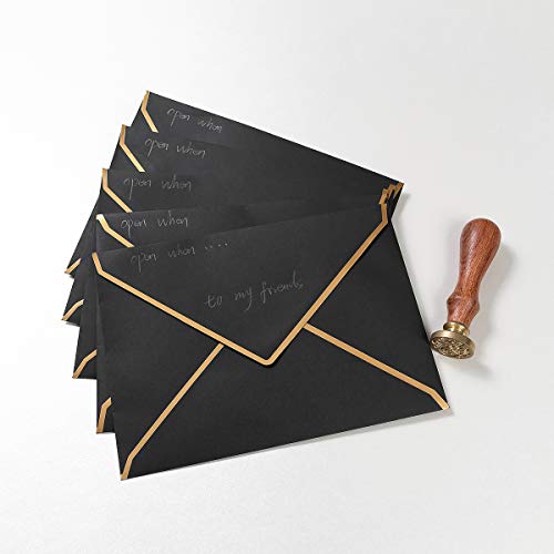 50 Pack A4 Envelopes Black 4x6 with Gold Border, 4.25x6.25 - color: Black, size: A4 (4.25x6.25)