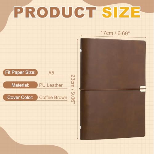 PATIKIL A5 Leather Binder Journal Cover, 6 Ring Refillable Binder Loose Leaf Notebook Protector with Elastic Closure No Paper for Work Meeting Notebook Folder, Coffee Brown - color: Coffee Brown, size: A5