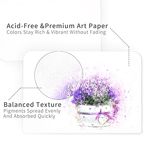 Funto Blank Watercolor Cards and Envelopes, 50 Cards, 5x7'', 140lb/300gsm, White, Acid-Free, Heavyweight Paper for All Occasions | 140lb/300gsm Acid-Free Watercolor Paper for Smooth Painting, DIY Invites, Thank You Notes, Greeting Cards and Creative Art -