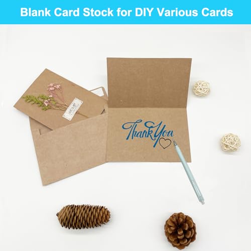 Blank Cards and Envelopes 4x6, 50 Pack Brown Blank Folded Greeting Cards and Envelopes Set with A4 Greeting Card Envelopes for DIY Greeting Cards, Thank You Cards, Invitations in All Occasions