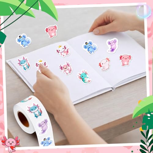 Qeeenar 500 Pcs Axolotl Stickers Roll, Cute Reward Decals for Kids Party - style: Axolotl