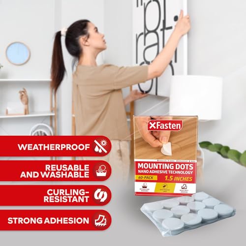 XFasten Clear Sticky Dots Double Sided Removable 1.5 Inch 60-Pack No Damage Wall Adhesive Nano Double Sided Sticky Dots for Wall Hanging, Crafts, Balloons, Party Decoration, No Trace Adhesive Putty - size: 1.5 Inch Dots (60 Count)