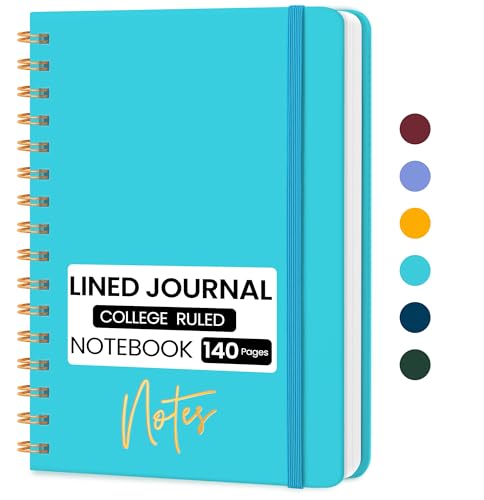 Lined Spiral Journal Notebook, A5 College Ruled Notebook for Note-Taking - color: G.Turquoise