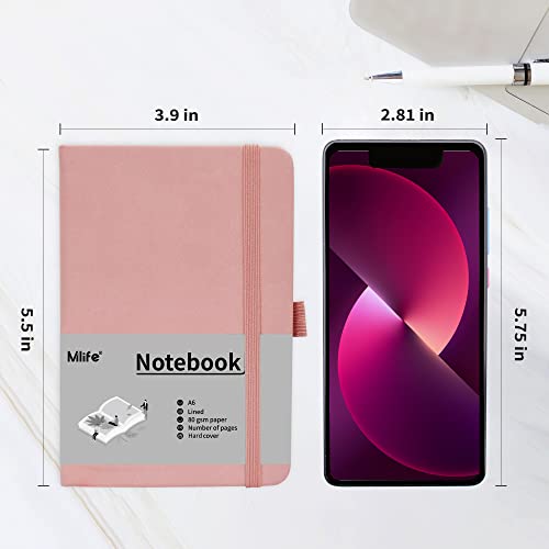 Mlife A6 Small Journal Notebook, Lined Pocket Notebook with Pen Holder, Mini Notebook Hardcover, 192 Pages, 3.9 inches * 5.5 inches Journal for Women and Man（1PACK Pink） - color: Pink, size: 1 Pack