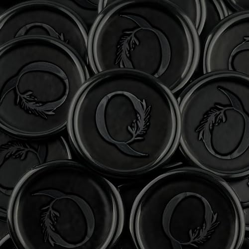 25Pcs Black Wax Seal Stickers Handmade Vintage Botanical Leaves Adhesive Letter Wax Stickers for Wedding Party Invitations, Envelope, Gift Wrap, Christmas(Initial Q, Black) - color: Black-25pcs, size: Q