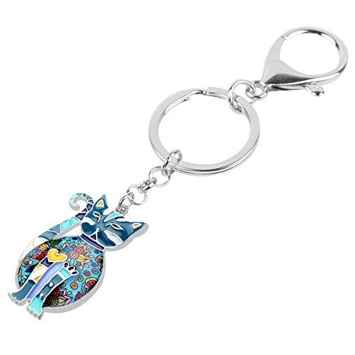 BONSNY Enamel Alloy Chain Cat Key Chains For Women Car Purse Handbag Charms keychains Gifts - color: Turquoise