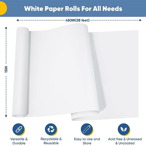 White Wrapping Paper Craft Kraft Paper Roll 15" x 450",Bulletin Board Paper - color: White, size: 15 x 450 Inch