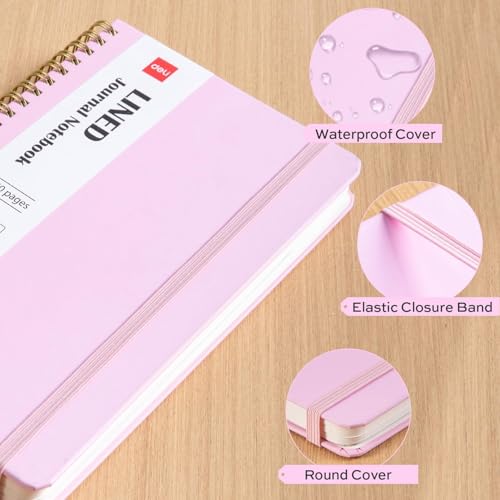 deli 3 Pack Lined Spiral Journal Notebook, 160 Pages, A5 (5.5"x8") Hardcover Writing Notebook, College Ruled Spiral Bound Journal for Women & Men - Perfect for Work, School, Office & Note Taking - color: Pink, size: 3 Pack